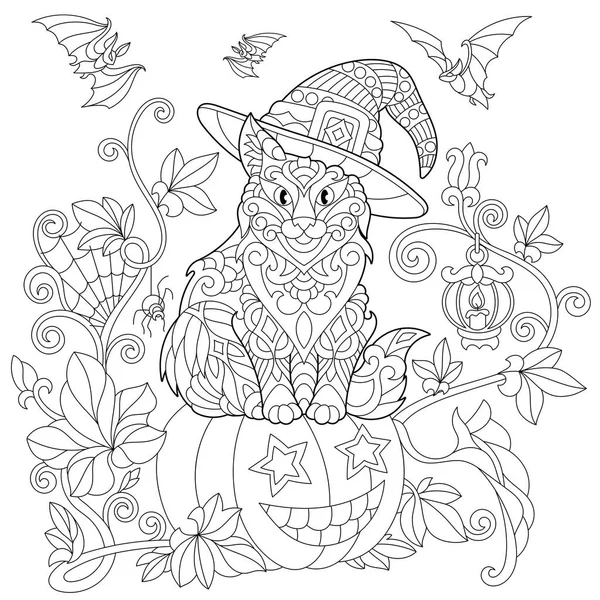 Zentangle stylizowane halloween cat — Wektor stockowy