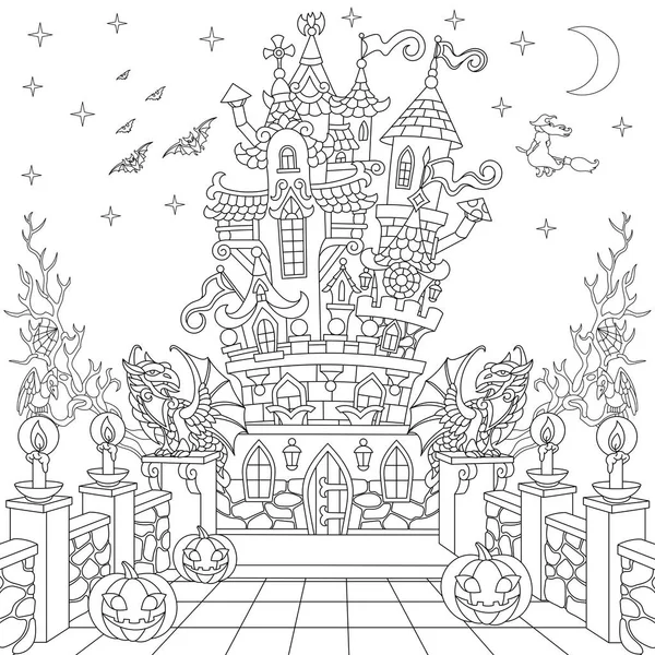 Zentangle estilizado castelo de Halloween — Vetor de Stock