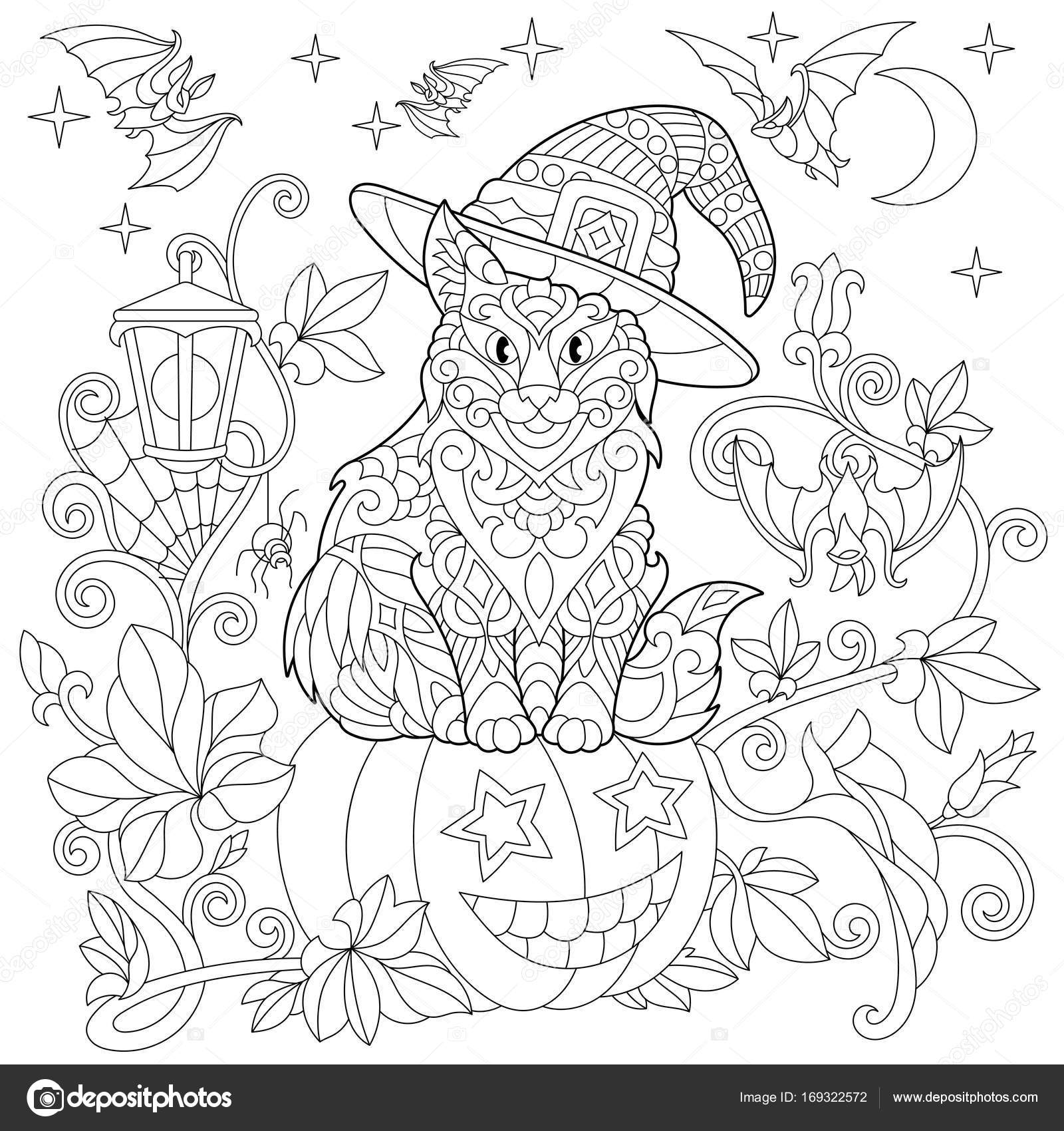 Zentangle Gestileerde Halloween Kat Stockvector Sybirko 169322572