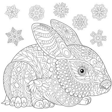 Stilize Zentangle tavşan ve kar