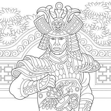 Stilize Zentangle Japon samurai
