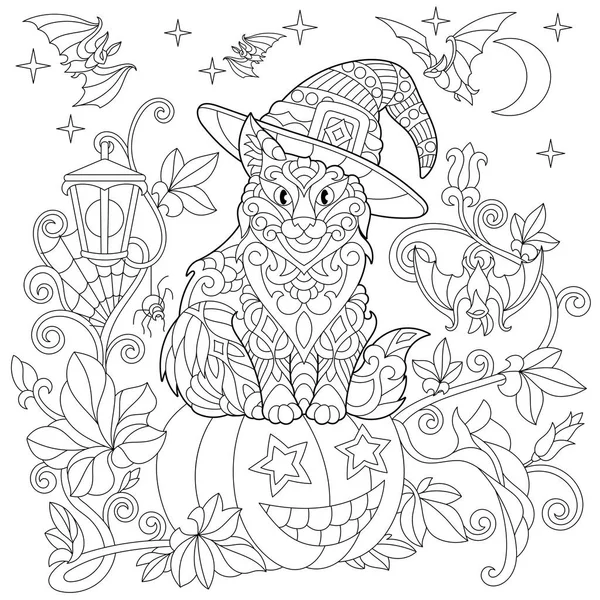 Zentangle stylizowane halloween cat — Wektor stockowy