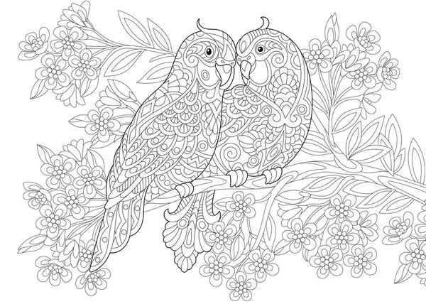Perroquets perroquets stylisés Zentangle — Image vectorielle