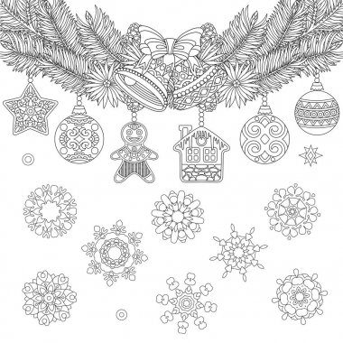 Zentangle vintage Christmas decorations vector Zentangle vintage Christmas decorations vector