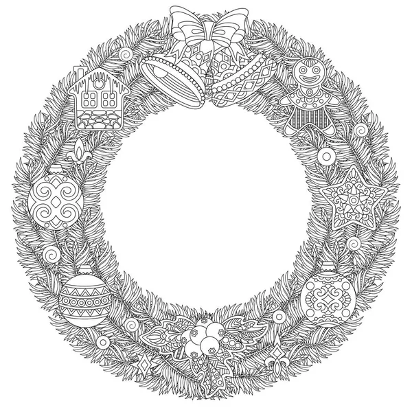 Couronne de Noël vintage Zentangle — Image vectorielle