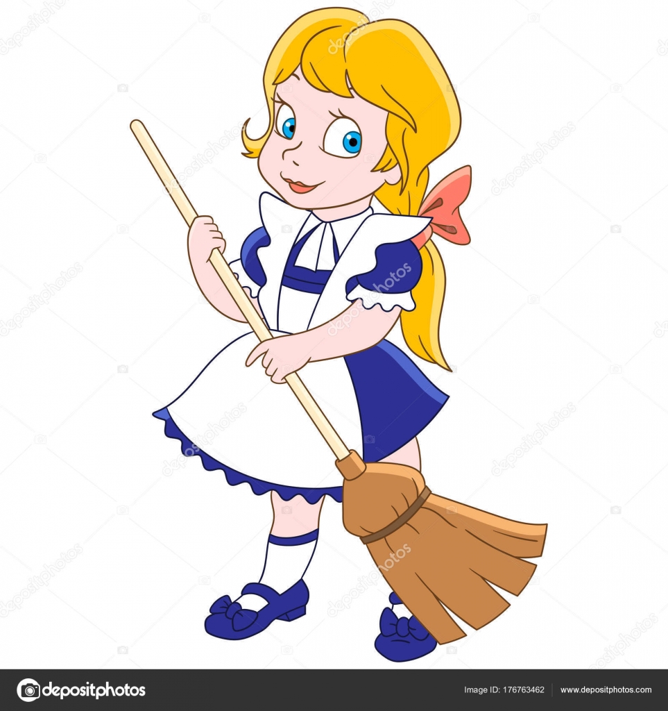 Clipart Sweep The Floor Cartoon Girl Sweeping Floor Stock