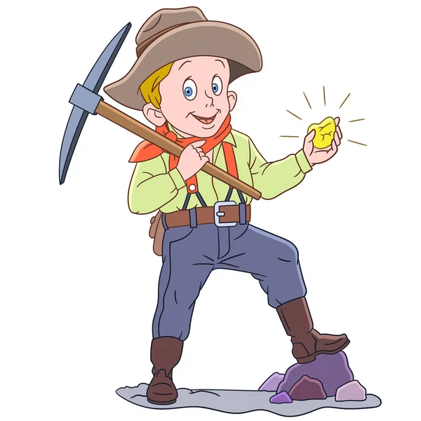 Cartoon jongen gouden mijnwerker — Stockvector