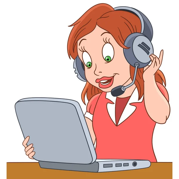 Cartoon operador de call center mulher —  Vetores de Stock
