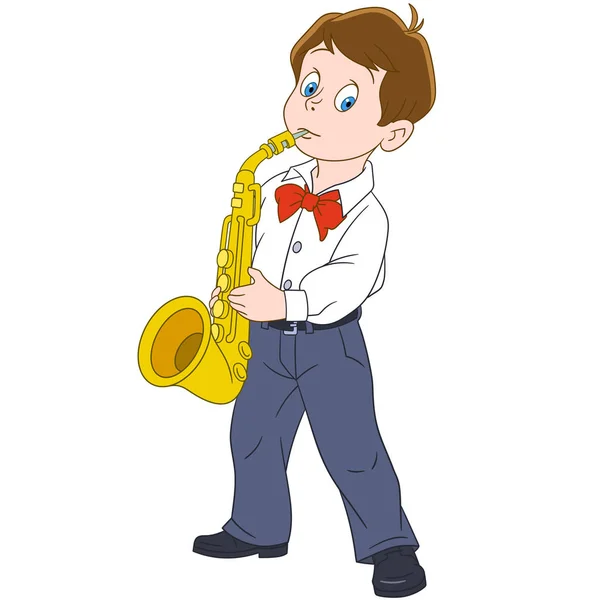 卡通男孩吹奏 — 图库矢量图片