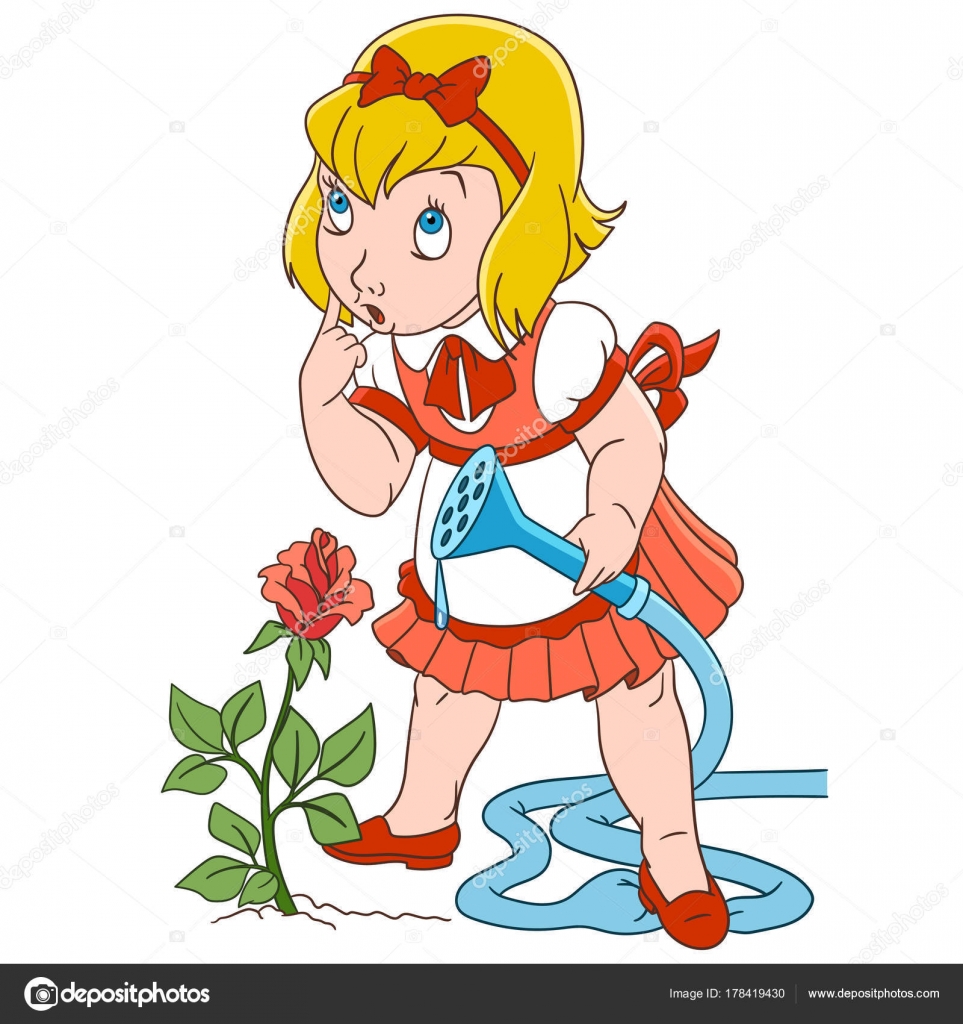 Fille De Dessin Animé Et Fleur Rose Image Vectorielle