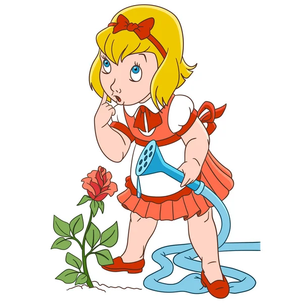 Chica de dibujos animados y flor de rosa — Archivo Imágenes Vectoriales