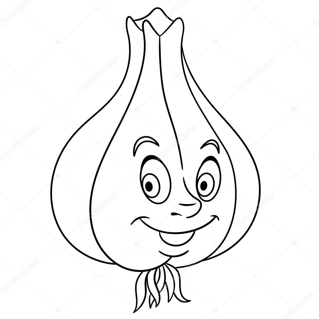 Kleurboek Kleurplaat Cartoon Knoflook Teentje Karakter Gelukkig