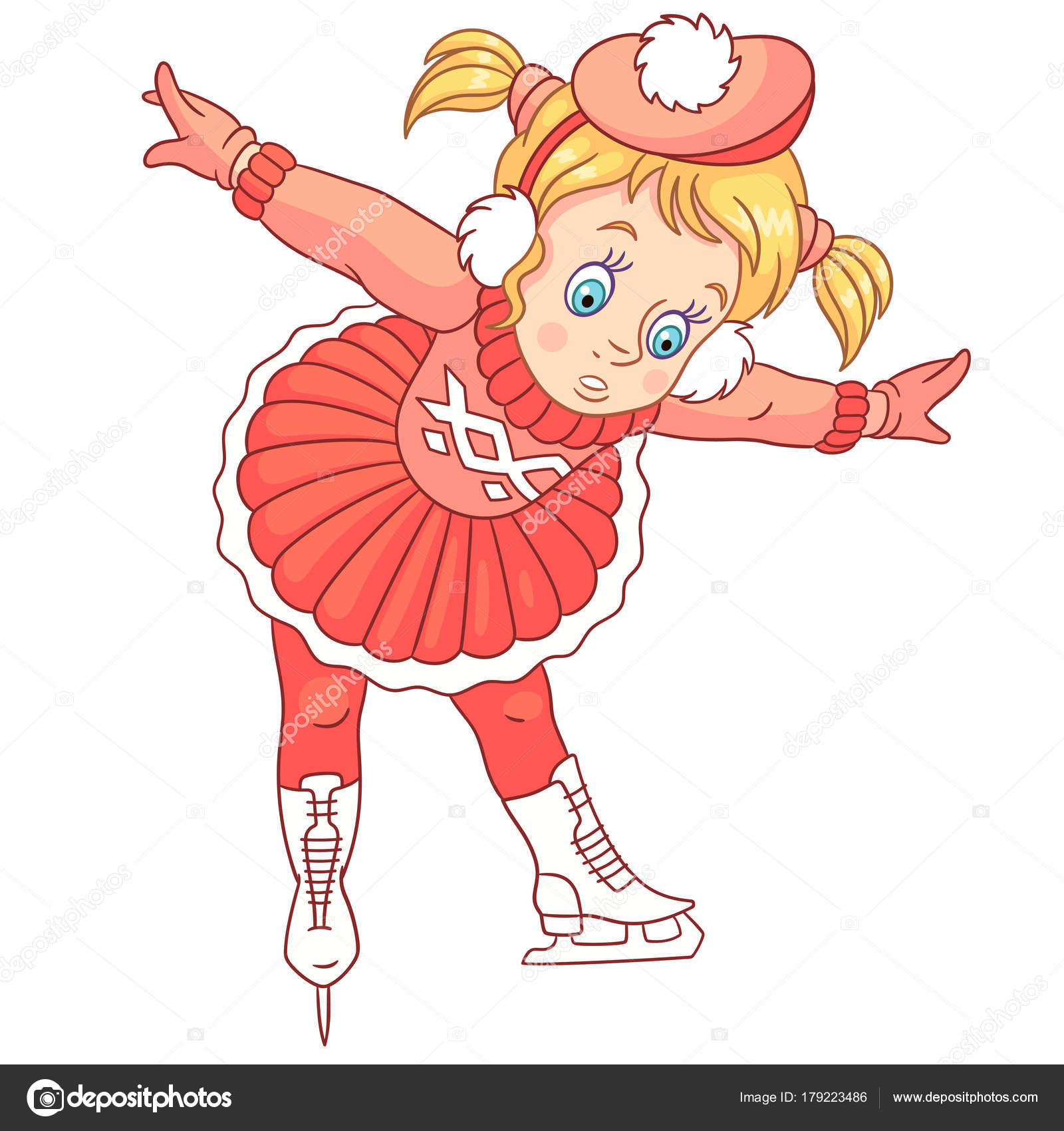 Attivit  ricreative per bambini Ragazza del fumetto imparare a pattinare Design per libro da colorare per bambini — Vettoriali di Sybirko