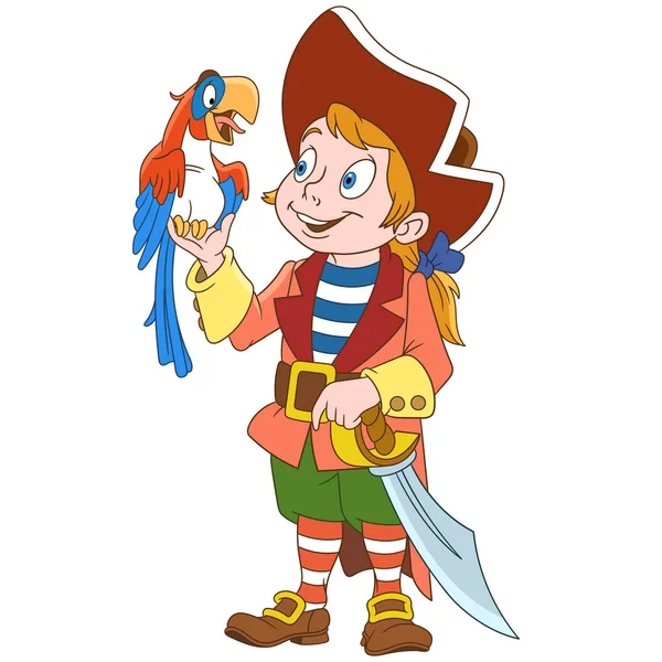 Pirata dos desenhos animados e papagaio — Vetor de Stock