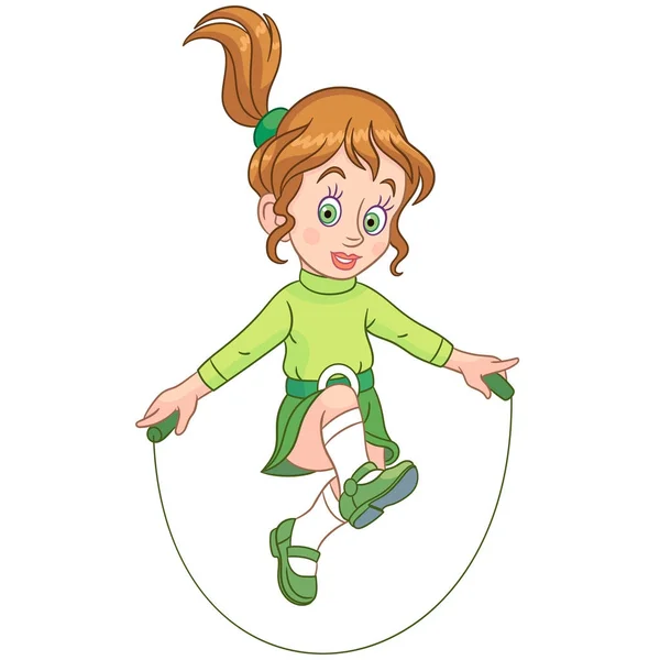 Cartoon meisje springen met touw — Stockvector