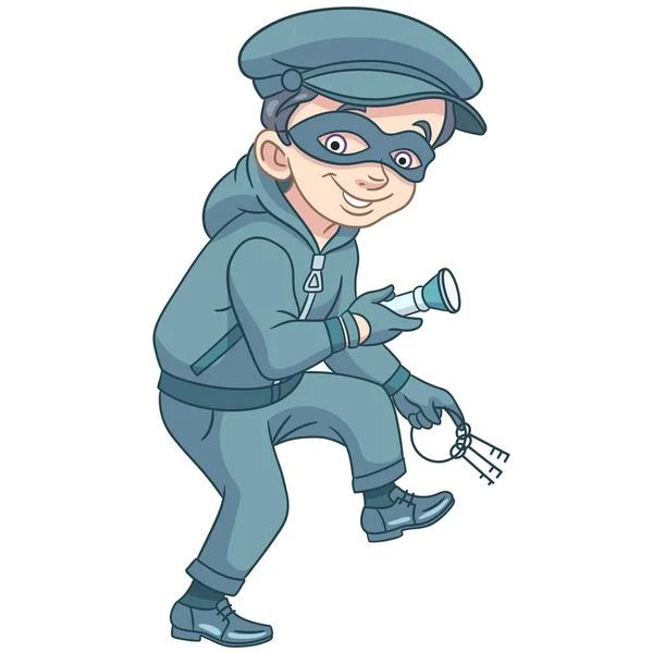 Kreslený zloděj v masce s klíči — Stockový vektor