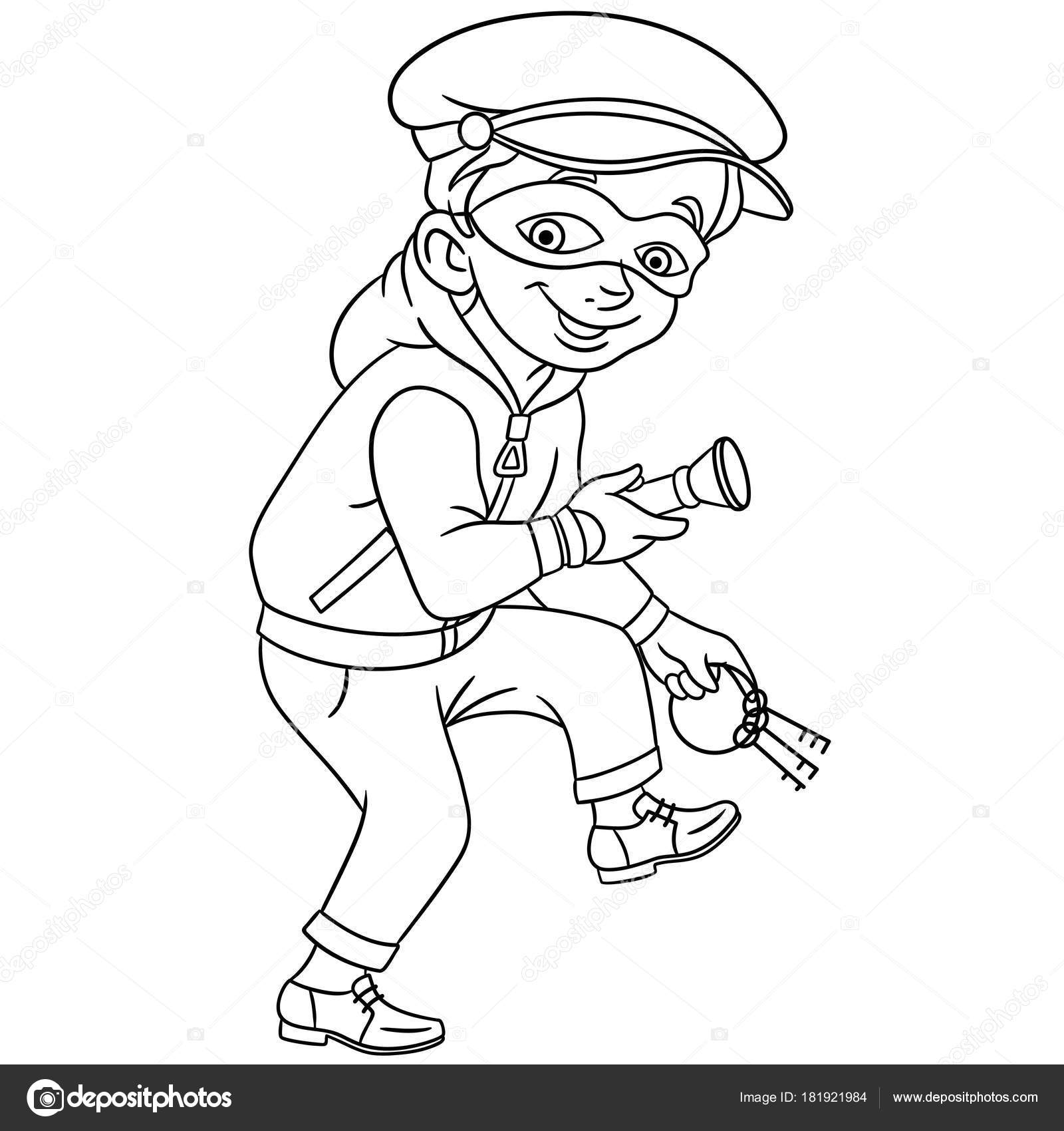Kleurplaat Cartoon Strafrecht Thief Met Huis Bank Sleutels