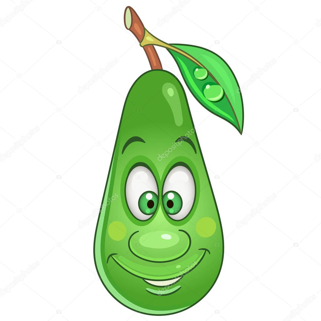 Cartoon Avocado. Happy Fruit Emoticon. Smiley. Emoji. Eco Food symbol. Design element for kids coloring book page, t-shirt print, icon, logo, label, patch, sticker.