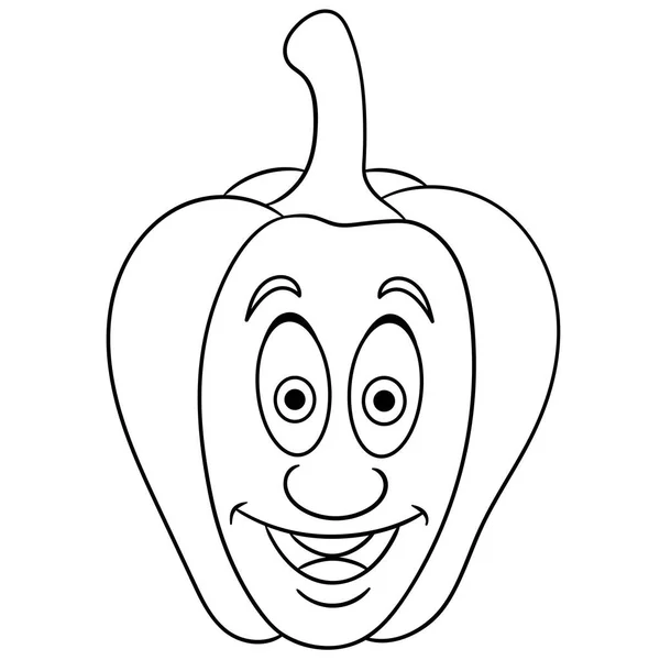 Disegno Colorare Cartoon Bell Pepper Buon Carattere Vegetale Simbolo Eco — Vettoriale Stock