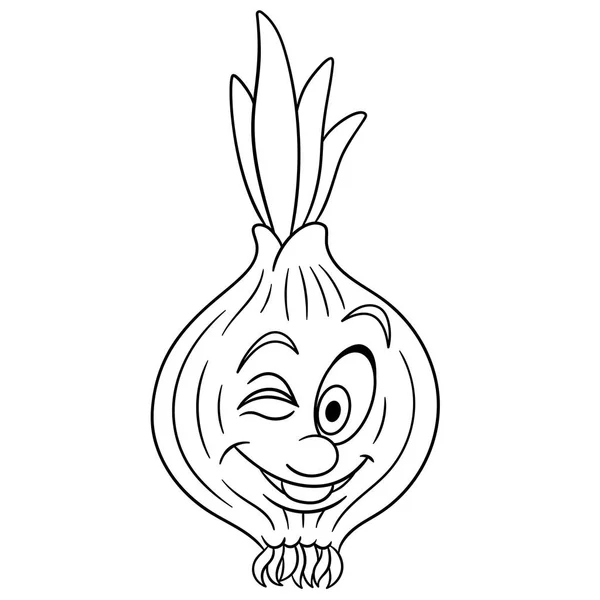 Coloring Page Cartoon Onion Happy Vegetable Character Eco Food Symbol — Stock Vector