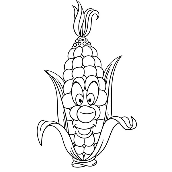 Coloring Page Cartoon Corn Happy Vegetable Character Eco Food Symbol — Stock Vector