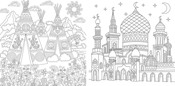 背景、大人のぬりえデザイン要素に Zendoodle 城の風景です。株式ベクトル — ストックベクター © somjaicindy@gmail