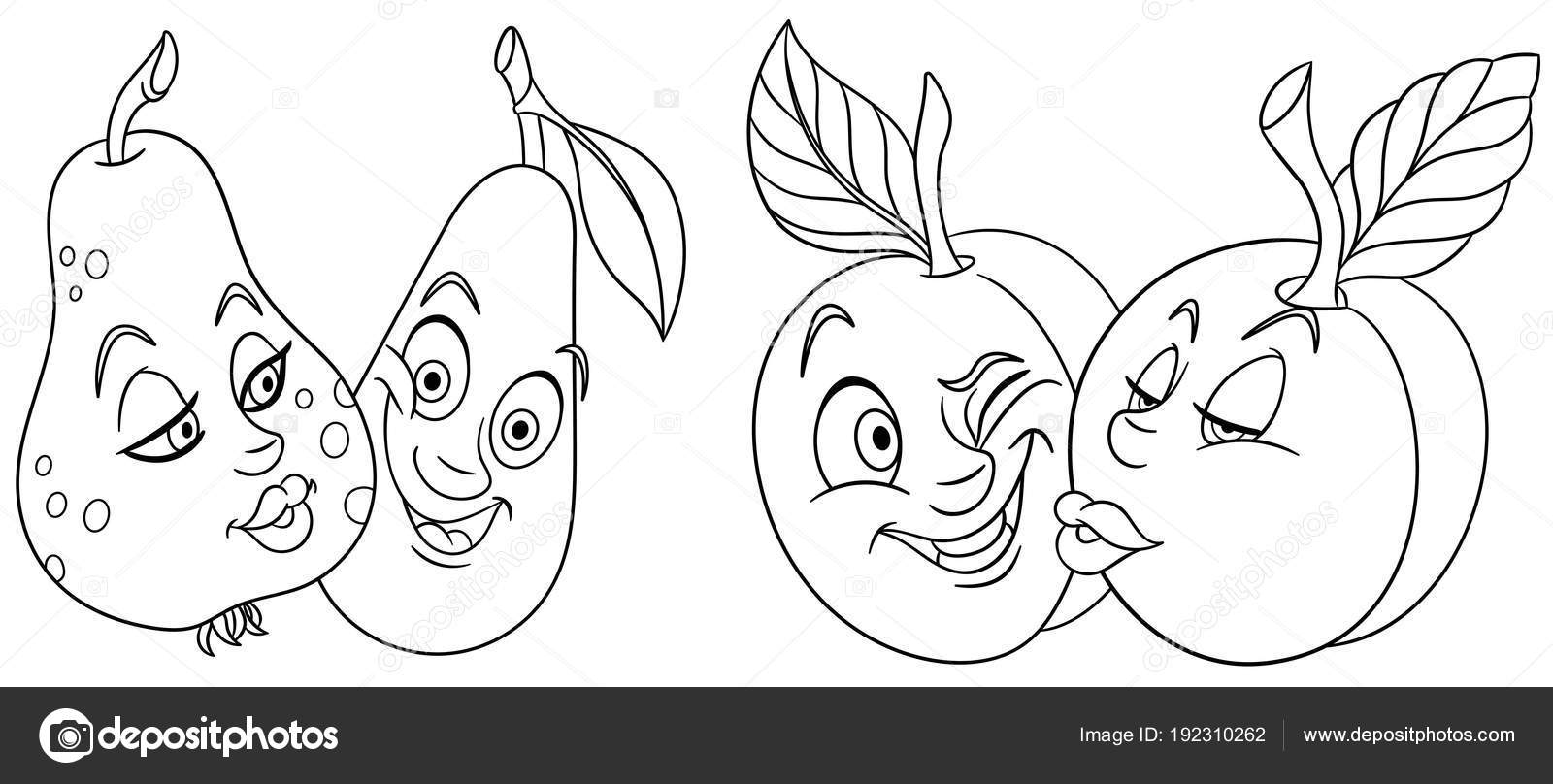 Kleurplaten Cartoon Vruchten Liefde Mooie Kus Emoticons Emoji Voor
