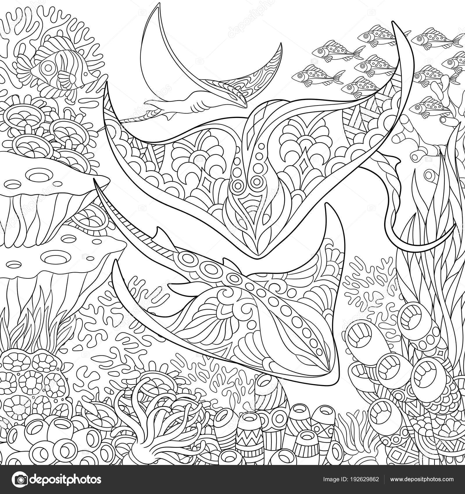 Zentangle Onderwater Achtergrond Stockvector Sybirko 192629862