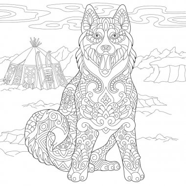 Zentangle Sibirya Husky köpek