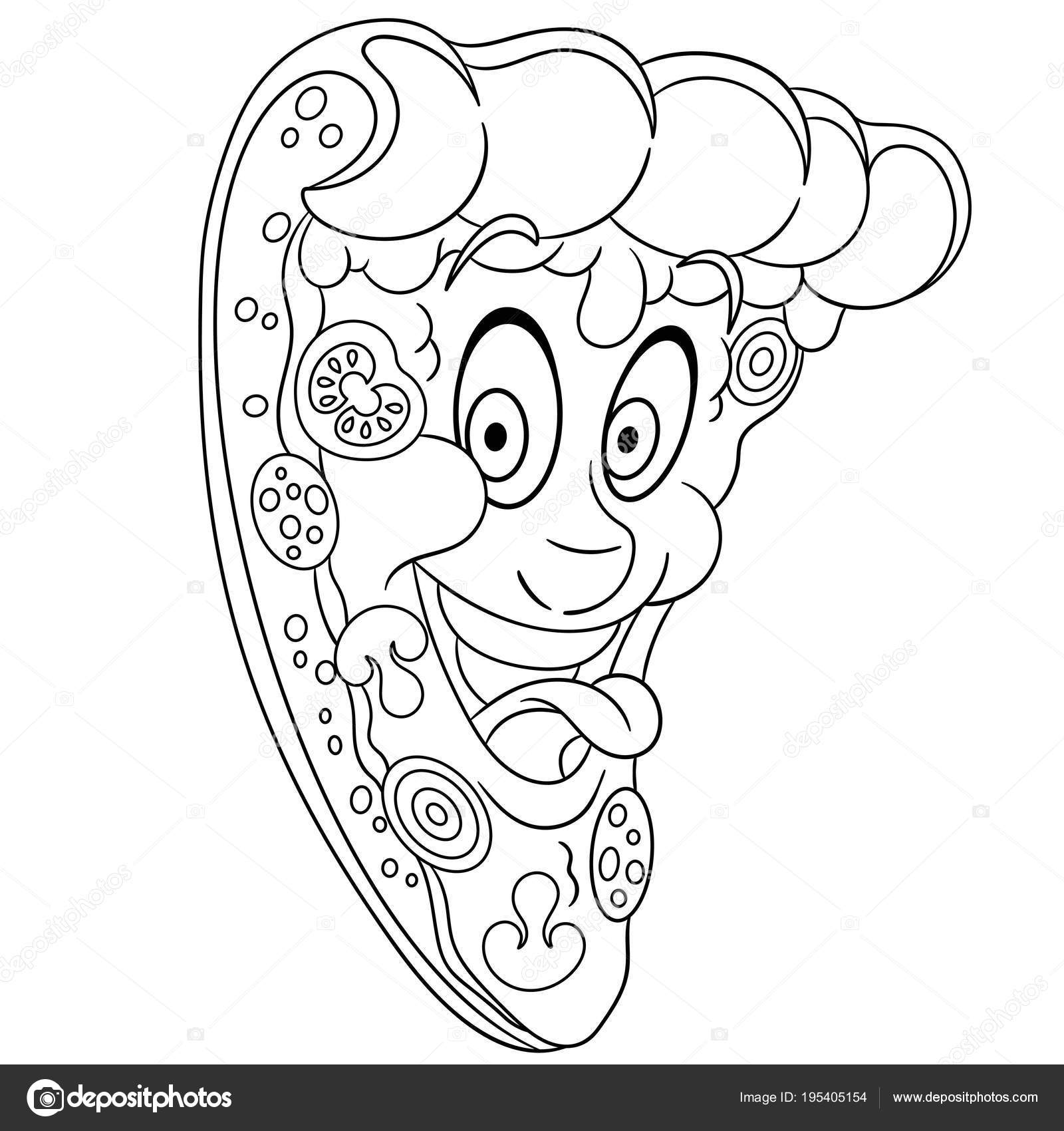 Kleurboek Kleurplaat Kleuren Foto Peperoni Pizza Slice Stockvector