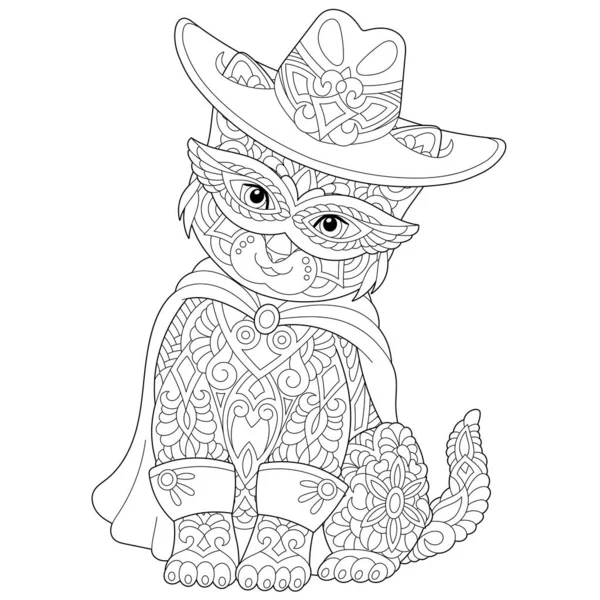 Página para colorear con gato de mascarada — Vector de stock