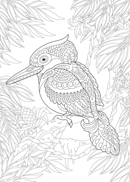 Coloriage avec oiseau dans le jardin — Image vectorielle