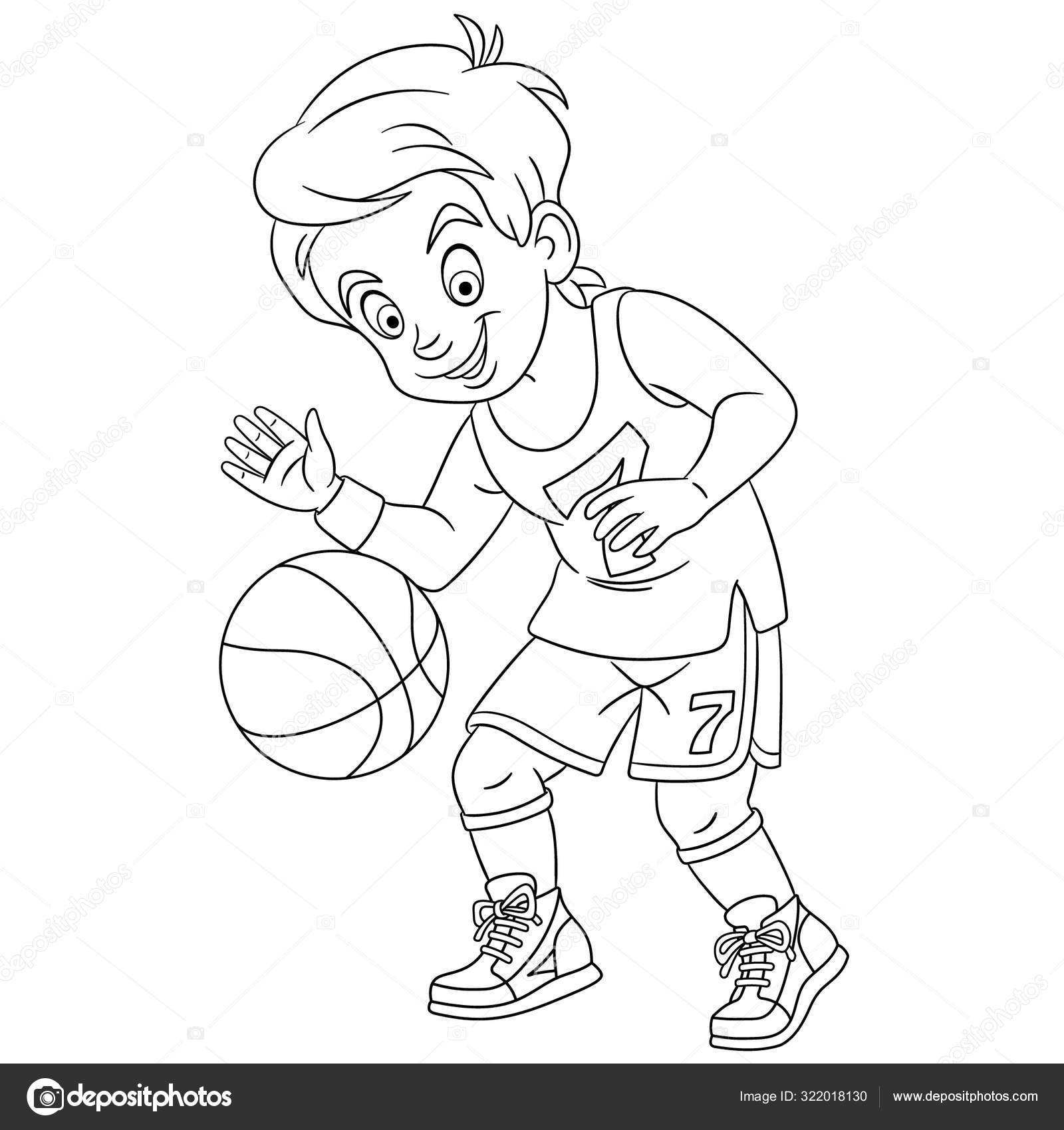 Menino com bola de basquete para colorir - Imprimir Desenhos