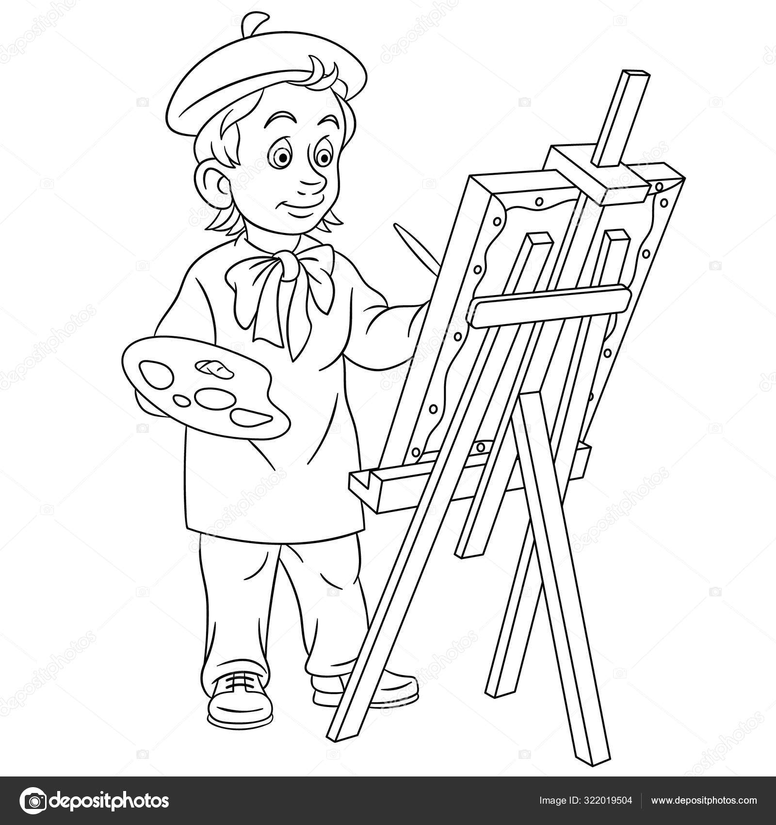 Easel With Painting Isolated Coloring Page Colouring Book Hand