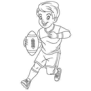 Coloring page with boy playing rugby vector