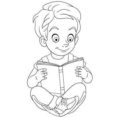 Kitap okuyan bir çocukla boyama sayfası
