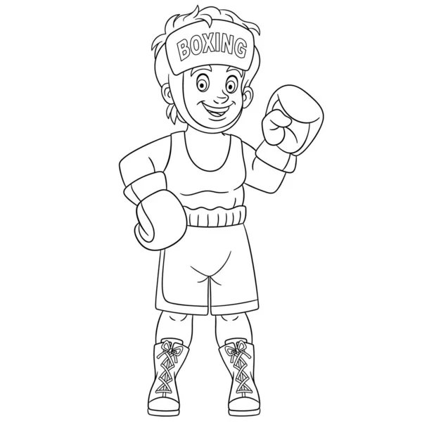 Página para colorear con boxeador niño luchando — Vector de stock