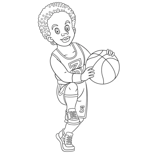 Página para colorir com menino jogando basquete —  Vetores de Stock