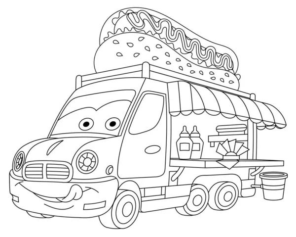 Coloriage avec véhicule camion alimentaire — Image vectorielle