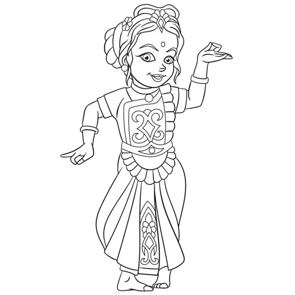 Página para colorir com indiana dançando menina —  Vetores de Stock