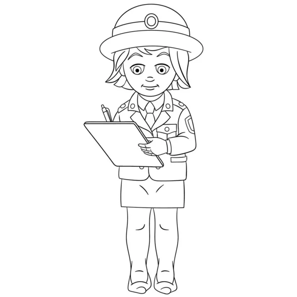 Página para colorear con la mujer policía — Vector de stock