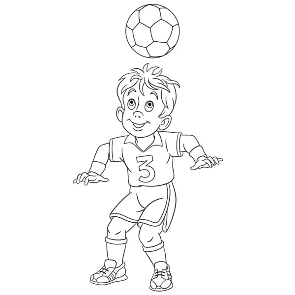 Раскраска страницы с мальчиком футболиста — стоковый вектор
