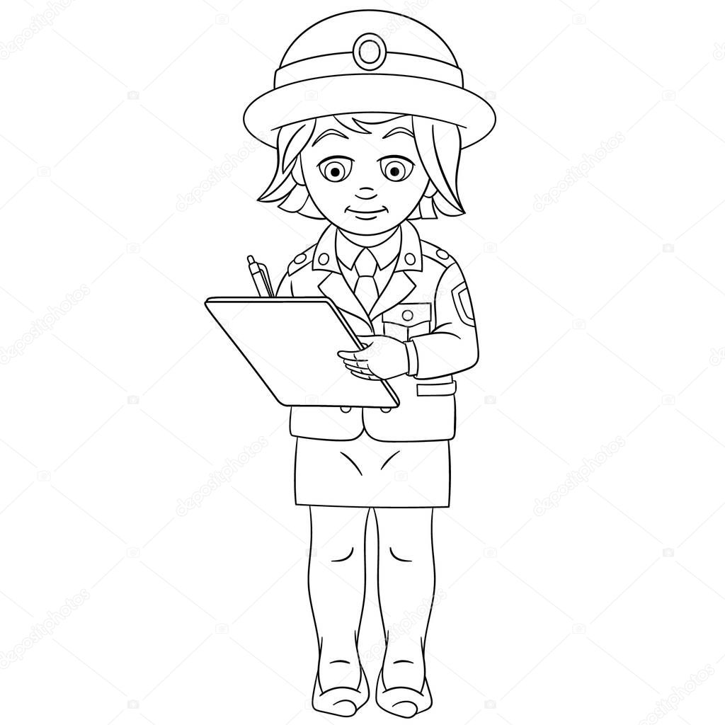 coloring page with police woman