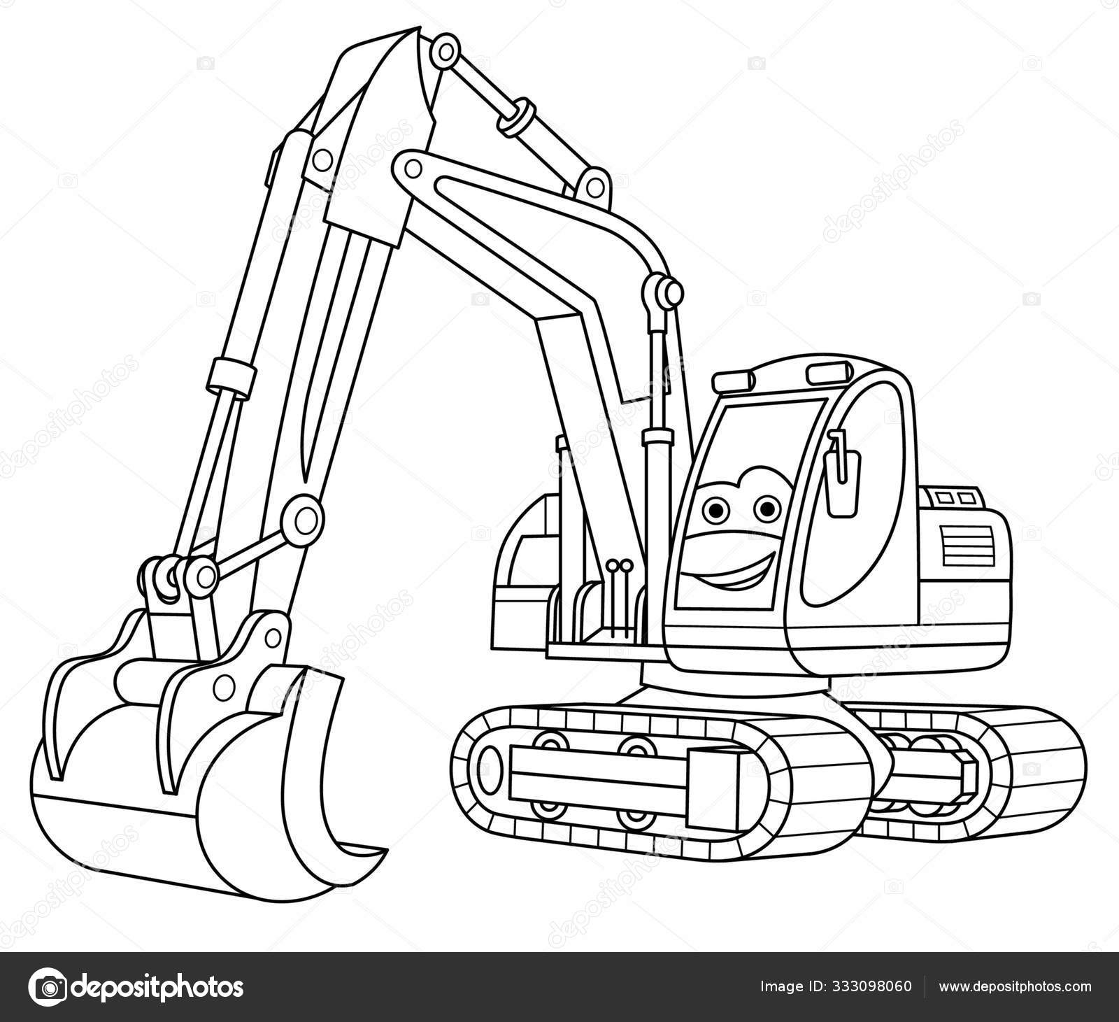 Conjunto De Transporte De Desenhos Animados. Coleção De Veículos.  Semi-caminhão Pesado (reboque, Caminhão), Trator (bulldozer), Caminhão De  Reboque (evacuador), Carro Antigo Retro De Luxo. Páginas De Livros De  Colorir Para Crianças. Royalty