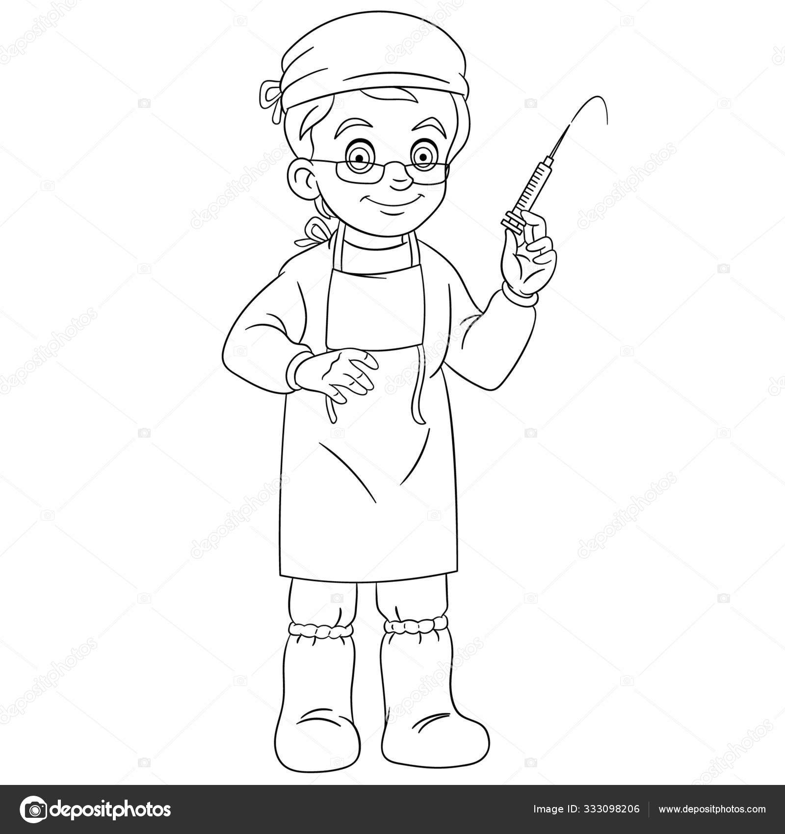 Livro de colorir para crianças personagem de desenho animado menino médico