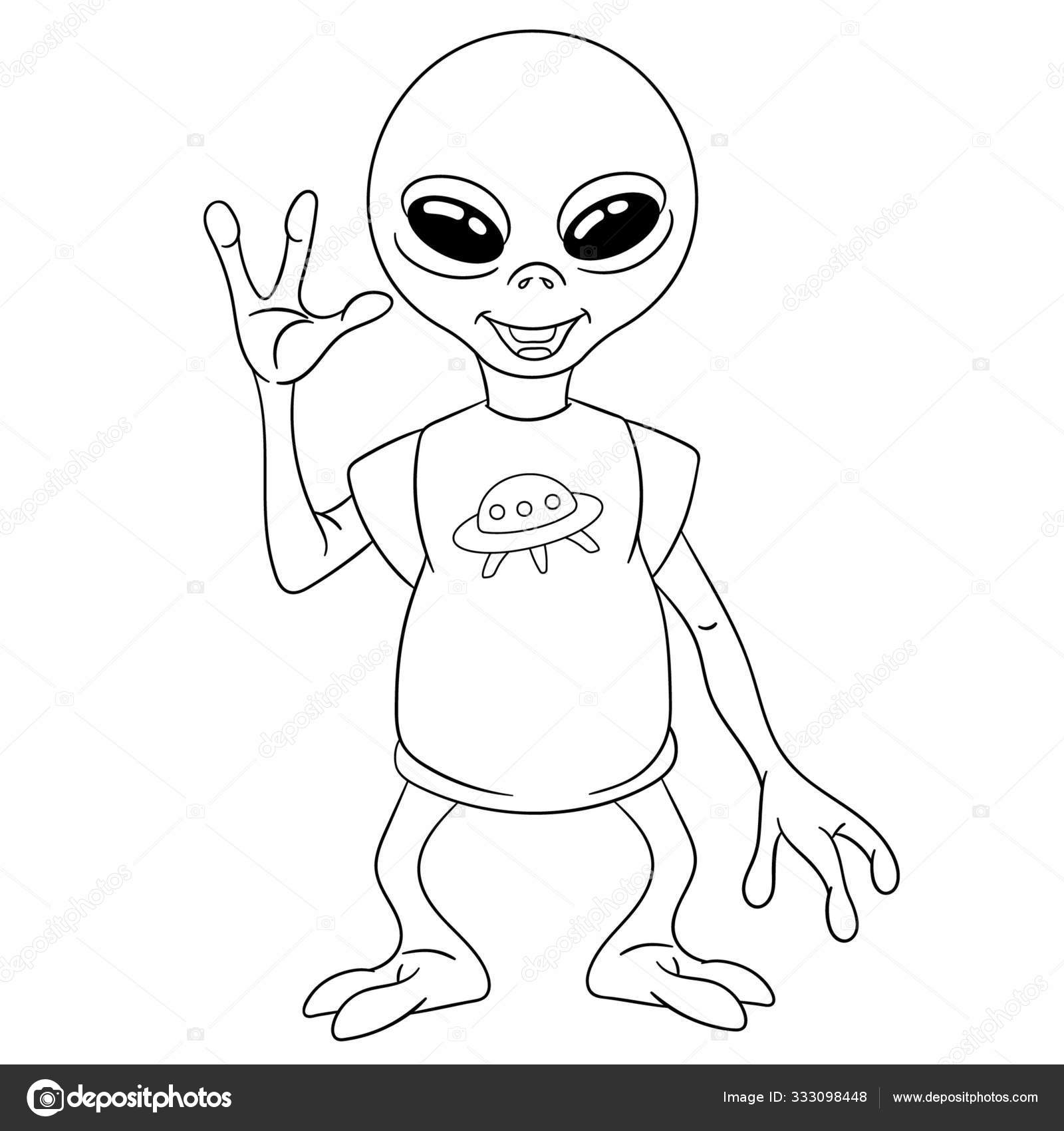 Página para colorir com ufo alien imagem vetorial de Sybirko