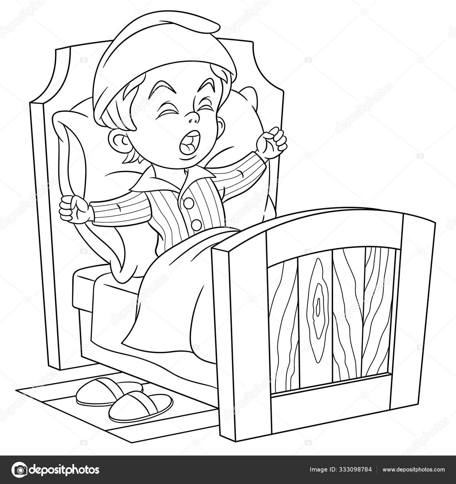 Coloring Page With Boy Sleeping In Bed Stock Vector Royalty Free Vector Image By C Sybirko 333098784