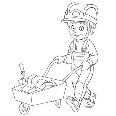 Coloring page with builder carrying bricks vector
