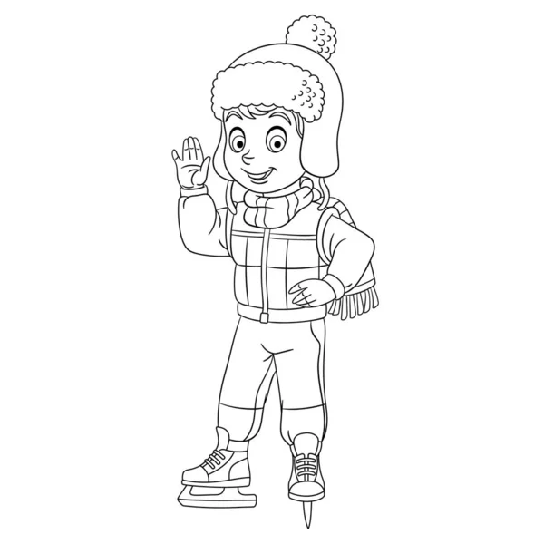 Coloring page with happy boy skating — ストックベクタ