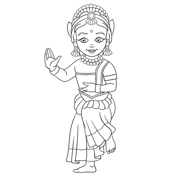 Страница раскраски с индийской танцовщицей — стоковый вектор